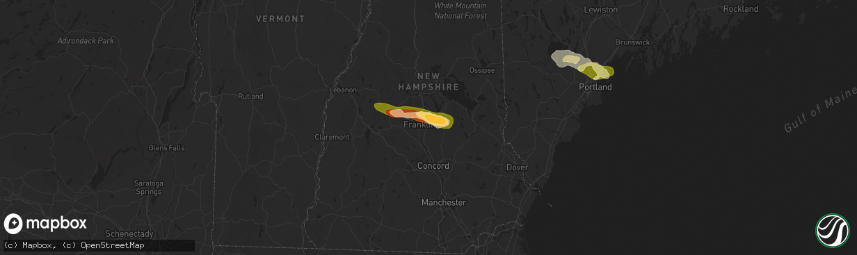 Hail map in Tilton, NH on July 20, 2025