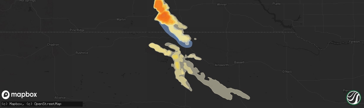 Hail map in Valentine, NE on July 20, 2025