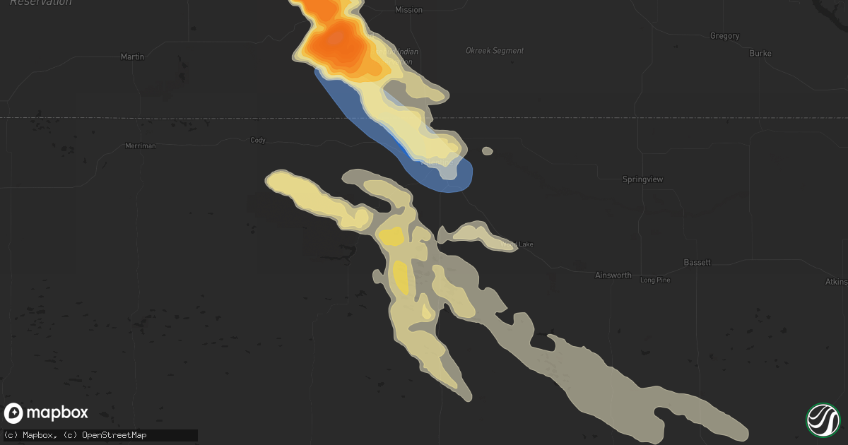 Hail map in Valentine, NE on July 20, 2025