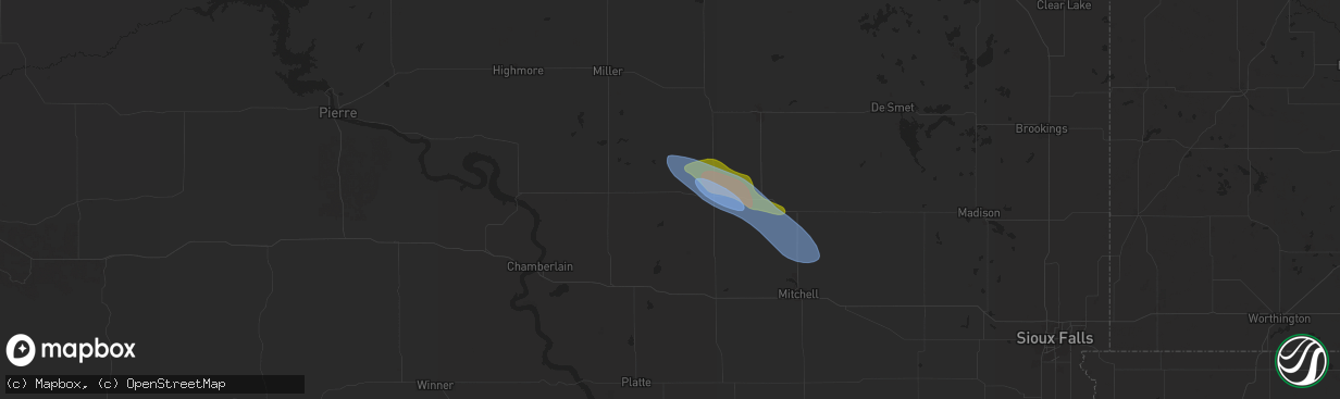 Hail map in Wessington Springs, SD on July 20, 2025