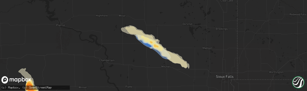 Hail map in Woonsocket, SD on July 20, 2025