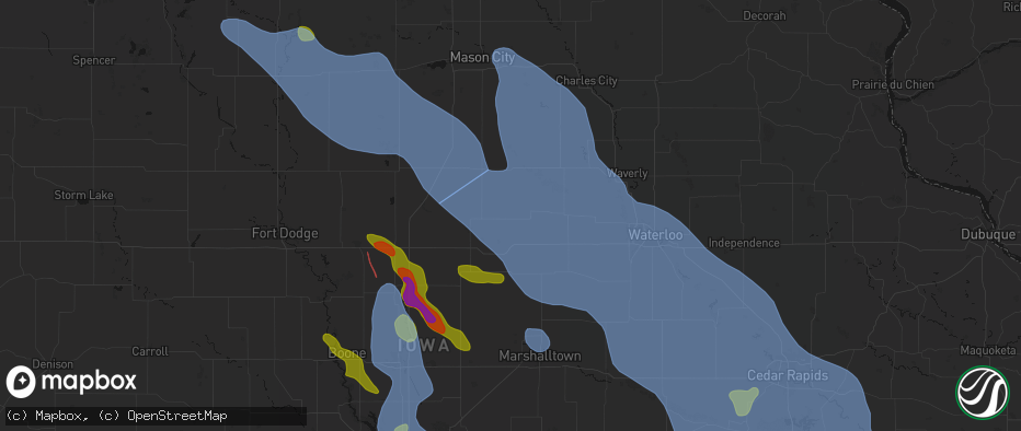 Hail map in Ackley, IA on July 20, 2026
