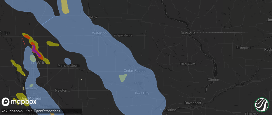 Hail map in Alburnett, IA on July 20, 2026