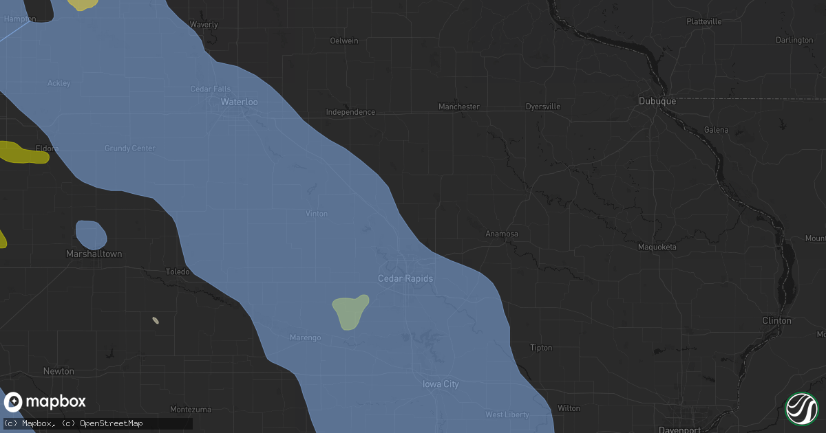 Hail map in Alburnett, IA on July 20, 2026