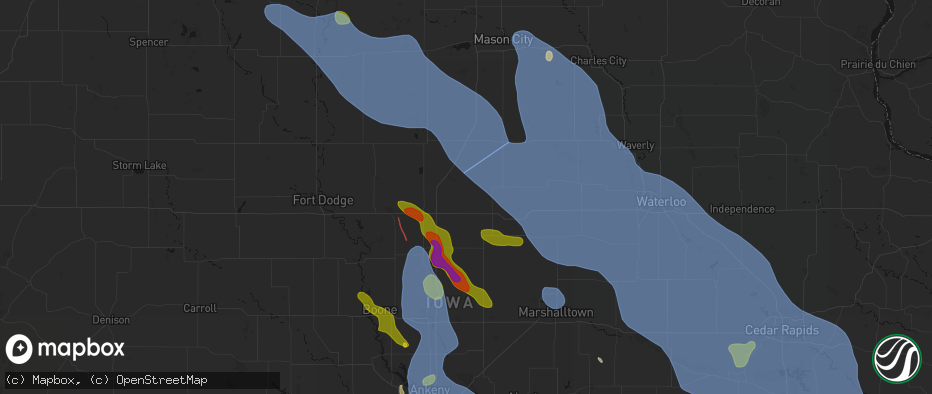 Hail map in Alden, IA on July 20, 2026