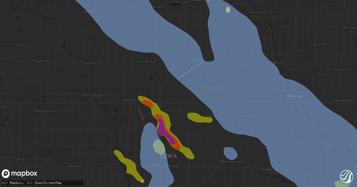 Hail map in Alden, IA on July 20, 2026