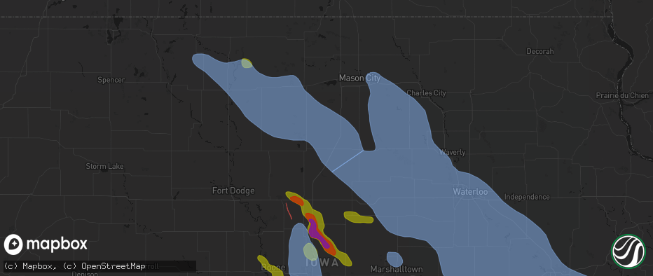 Hail map in Alexander, IA on July 20, 2026