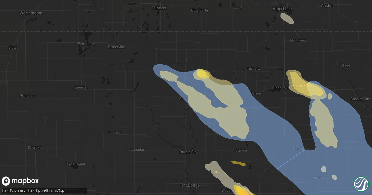 Hail map in Algona, IA on July 20, 2026