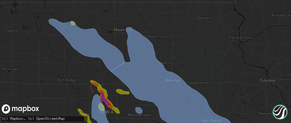 Hail map in Allison, IA on July 20, 2026