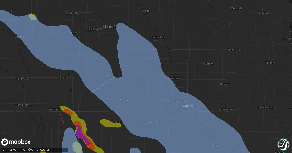 Hail map in Allison, IA on July 20, 2026