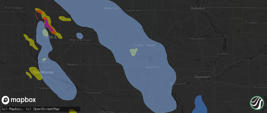 Hail map in Amana, IA on July 20, 2026