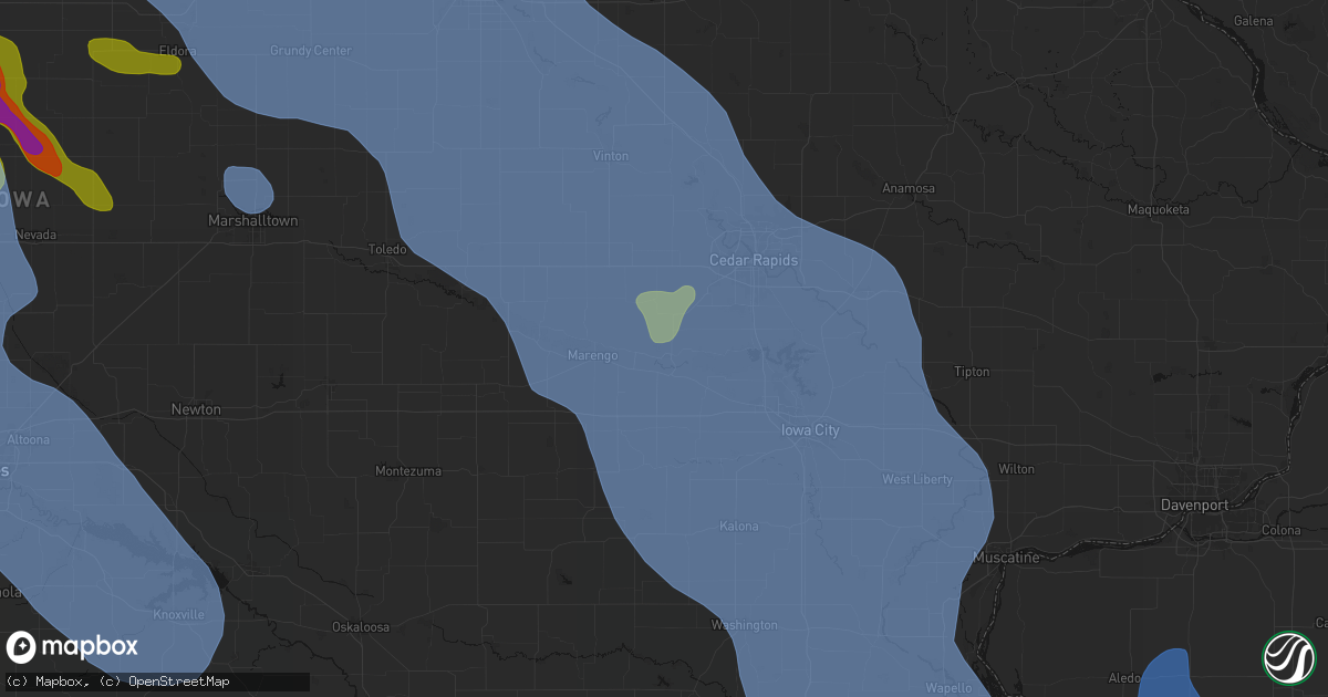 Hail map in Amana, IA on July 20, 2026