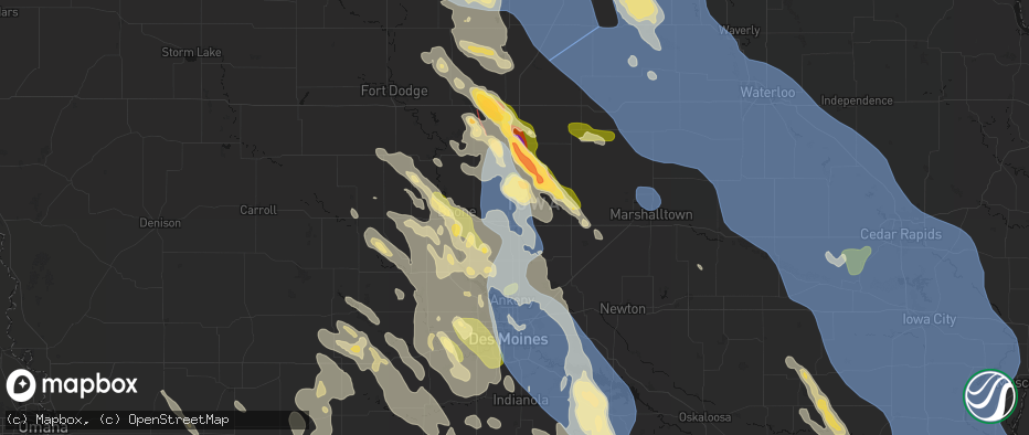 Hail map in Ames, IA on July 20, 2026