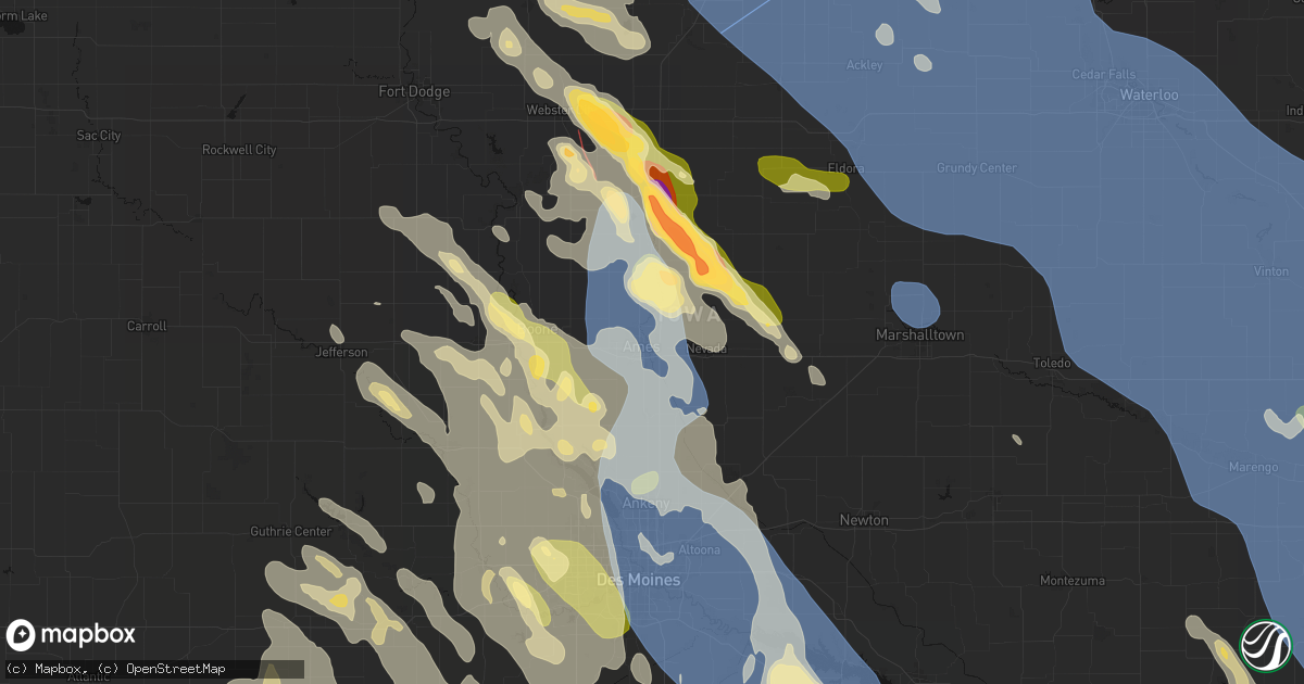 Hail map in Ames, IA on July 20, 2026