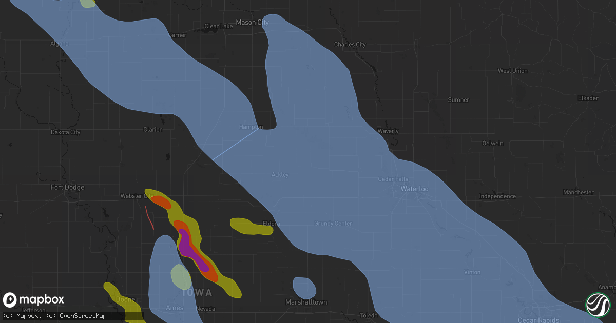 Hail map in Aplington, IA on July 20, 2026