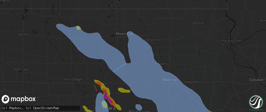 Hail map in Aredale, IA on July 20, 2026