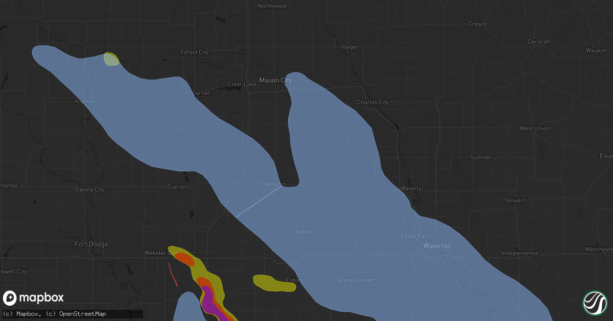 Hail map in Aredale, IA on July 20, 2026