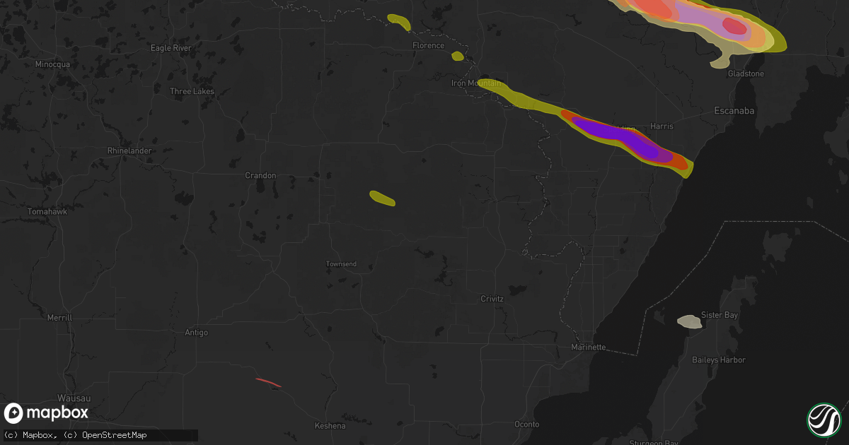 Hail map in Athelstane, WI on July 20, 2026