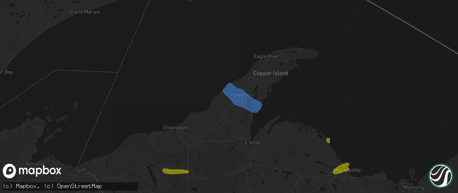 Hail map in Atlantic Mine, MI on July 20, 2026