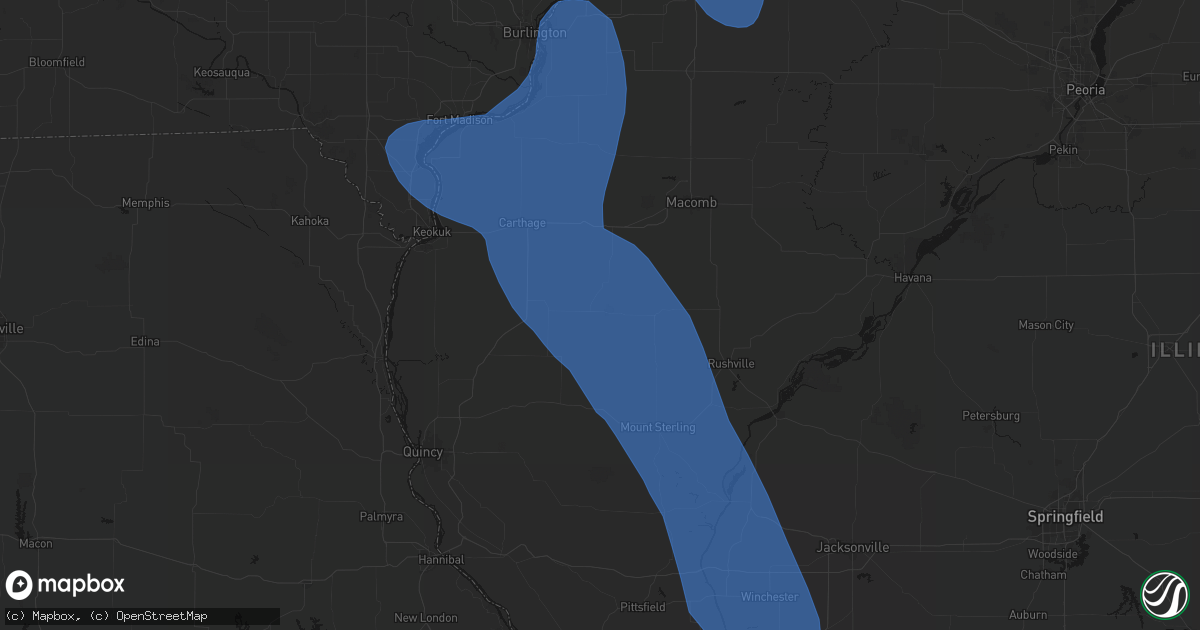 Hail map in Augusta, IL on July 20, 2026