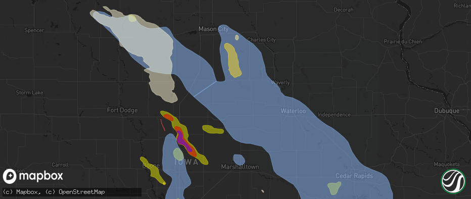 Hail map in Austinville, IA on July 20, 2026