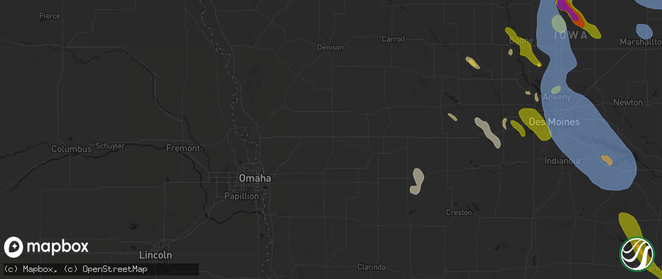 Hail map in Avoca, IA on July 20, 2026