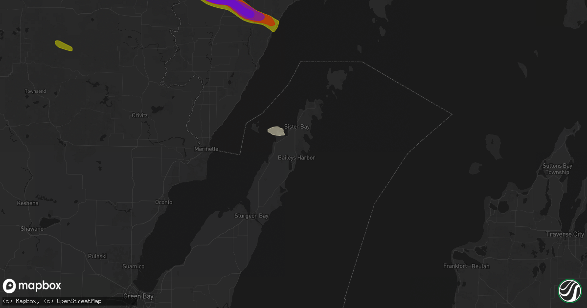 Hail map in Baileys Harbor, WI on July 20, 2026