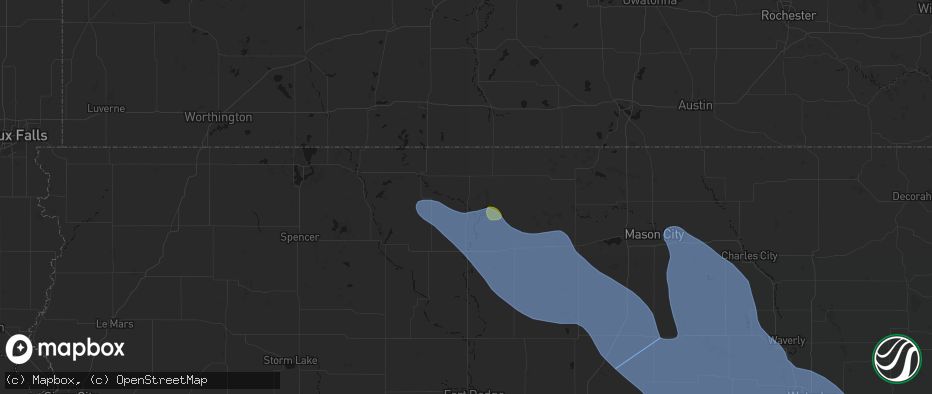Hail map in Bancroft, IA on July 20, 2026