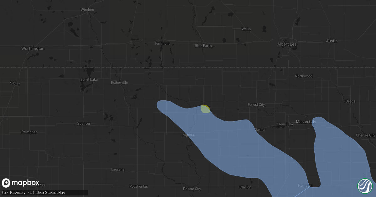 Hail map in Bancroft, IA on July 20, 2026