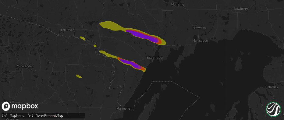Hail map in Bark River, MI on July 20, 2026