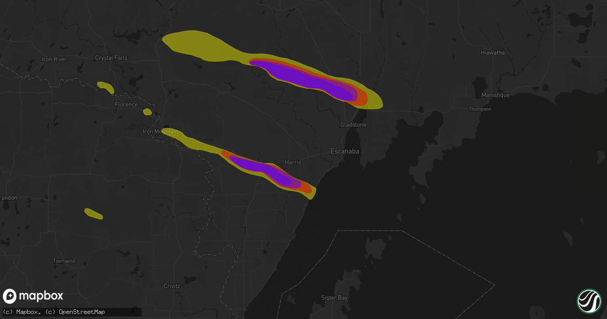 Hail map in Bark River, MI on July 20, 2026