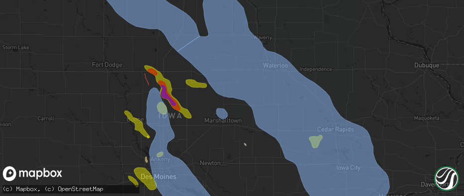 Hail map in Beaman, IA on July 20, 2026