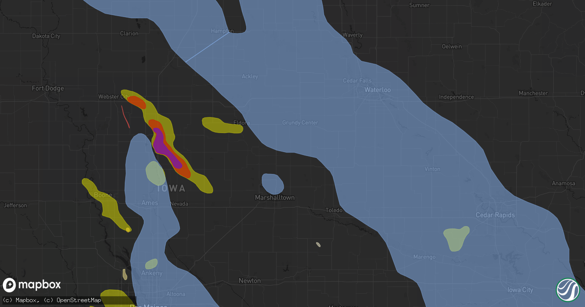 Hail map in Beaman, IA on July 20, 2026