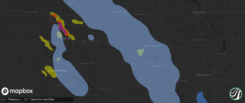 Hail map in Belle Plaine, IA on July 20, 2026