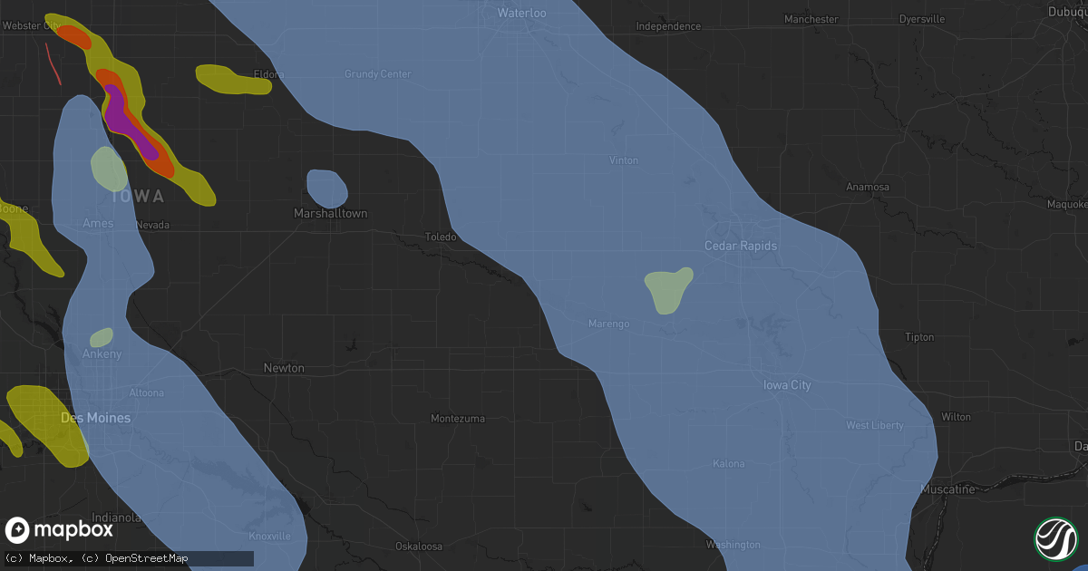 Hail map in Belle Plaine, IA on July 20, 2026