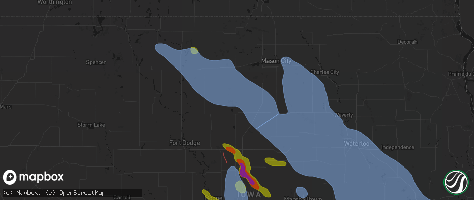 Hail map in Belmond, IA on July 20, 2026