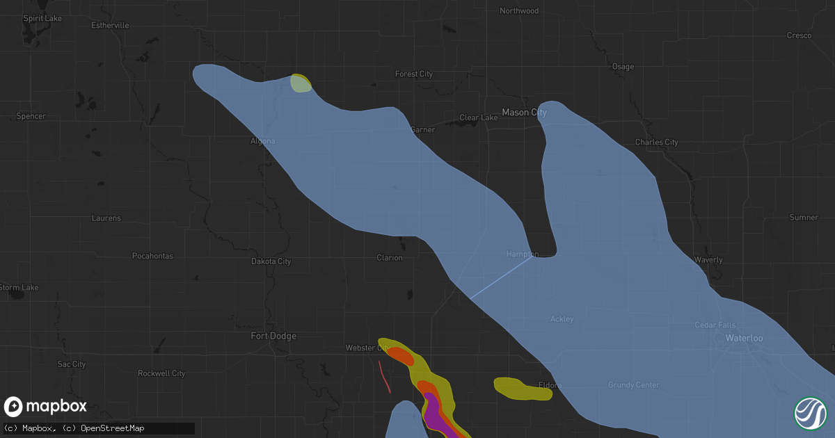Hail map in Belmond, IA on July 20, 2026
