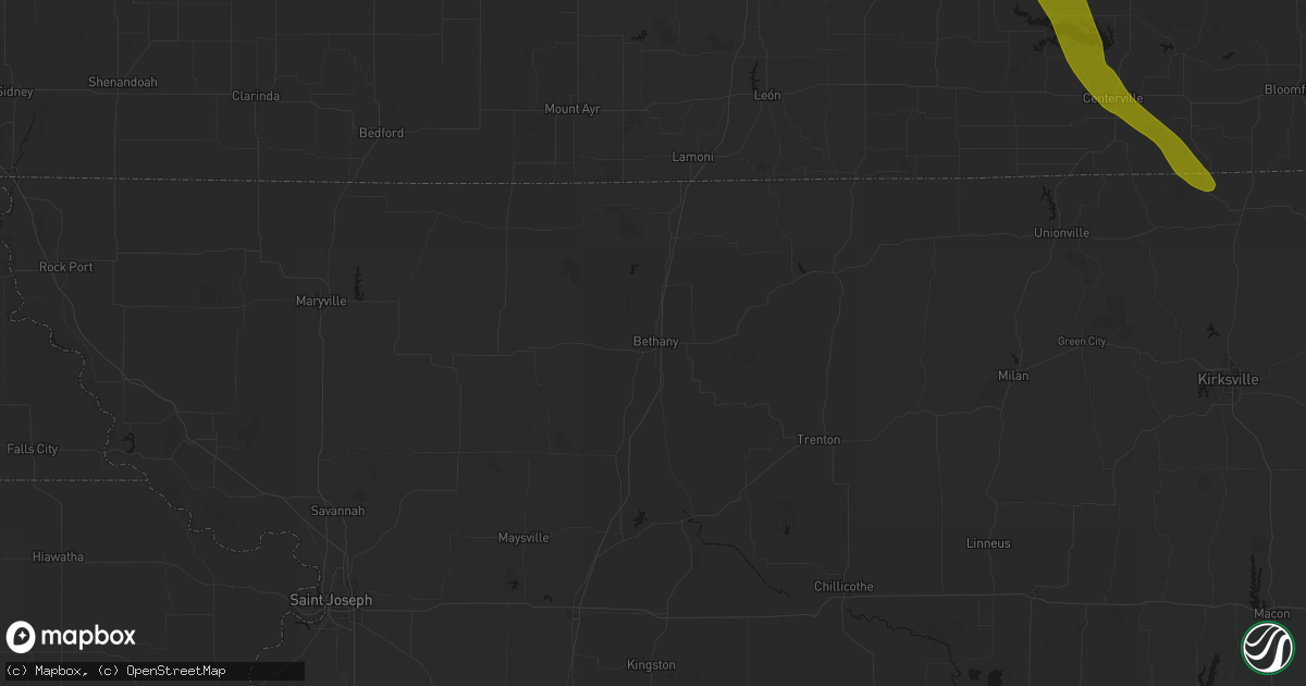 Hail map in Bethany, MO on July 20, 2026
