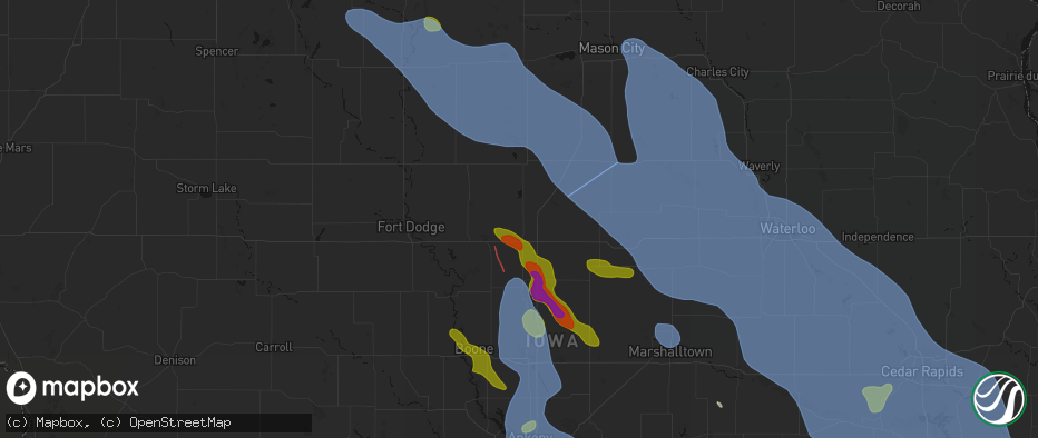 Hail map in Blairsburg, IA on July 20, 2026