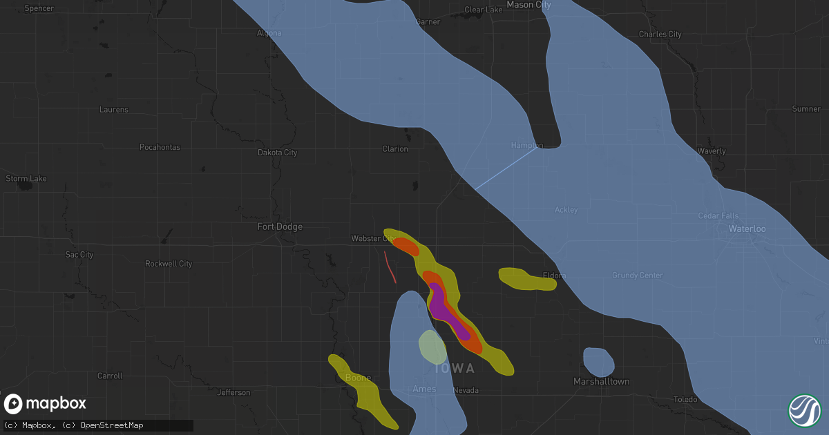 Hail map in Blairsburg, IA on July 20, 2026