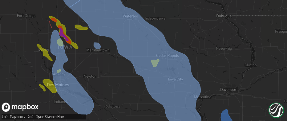 Hail map in Blairstown, IA on July 20, 2026
