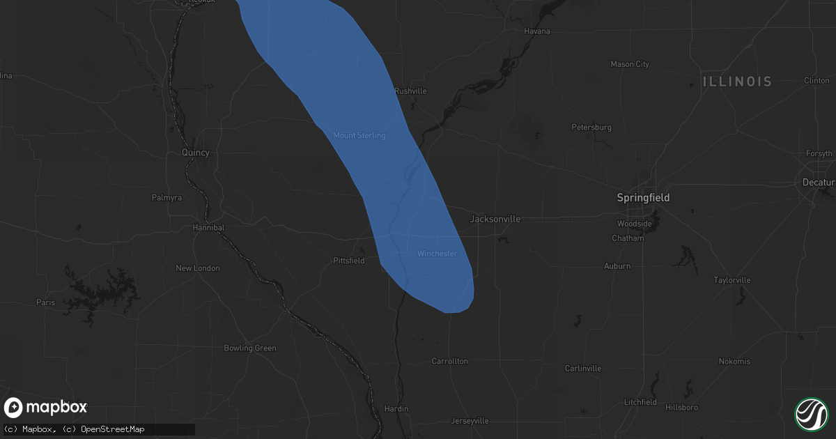 Hail map in Bluffs, IL on July 20, 2026