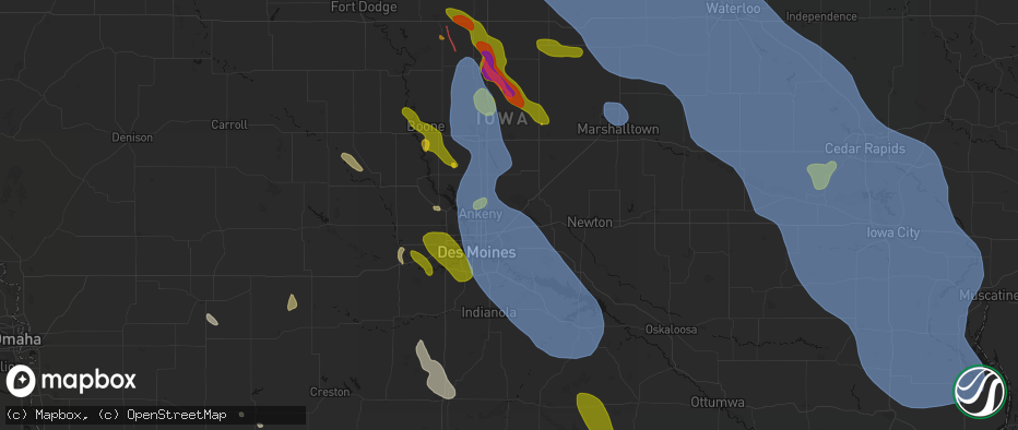 Hail map in Bondurant, IA on July 20, 2026