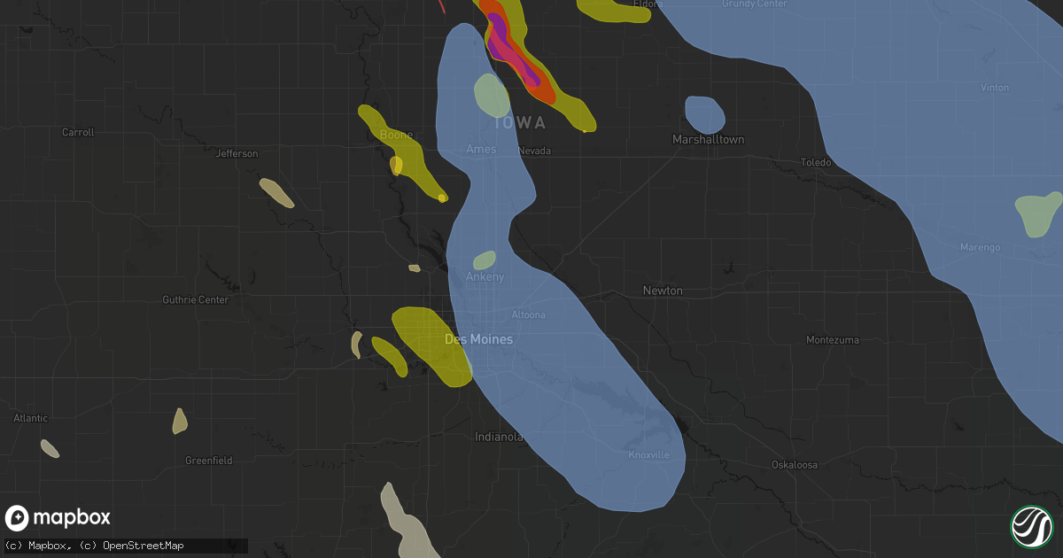 Hail map in Bondurant, IA on July 20, 2026