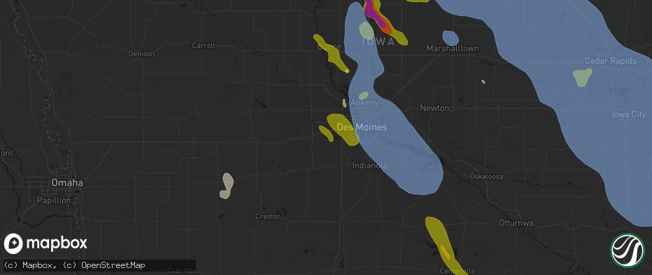 Hail map in Booneville, IA on July 20, 2026
