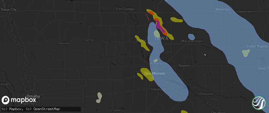 Hail map in Bouton, IA on July 20, 2026