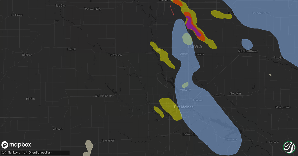 Hail map in Bouton, IA on July 20, 2026