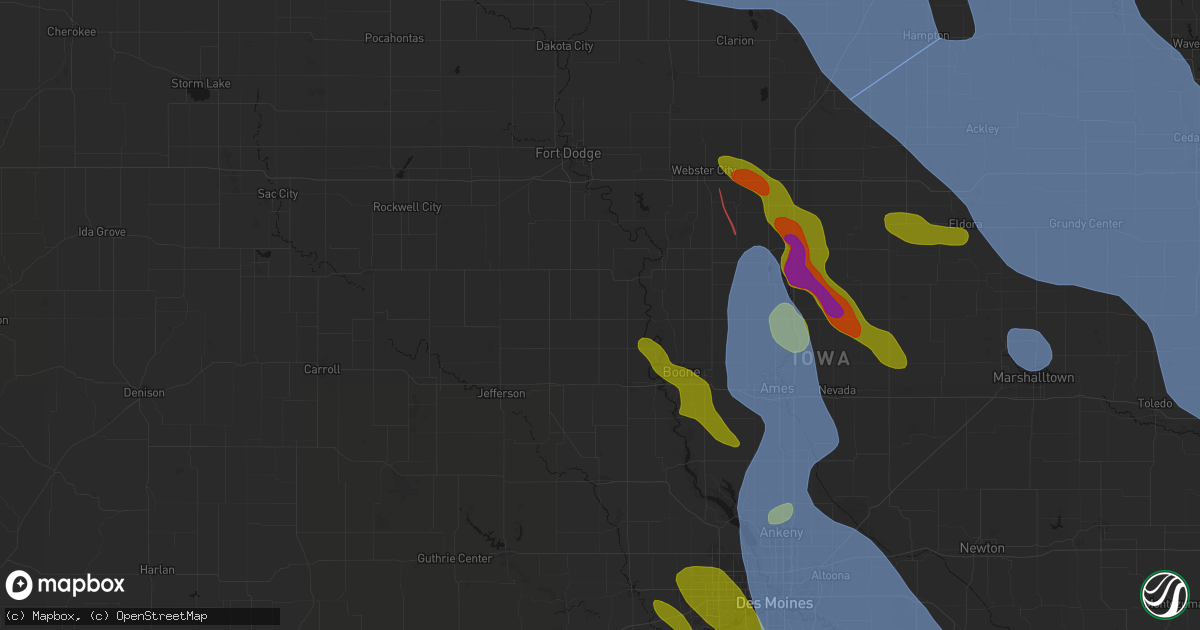 Hail map in Boxholm, IA on July 20, 2026