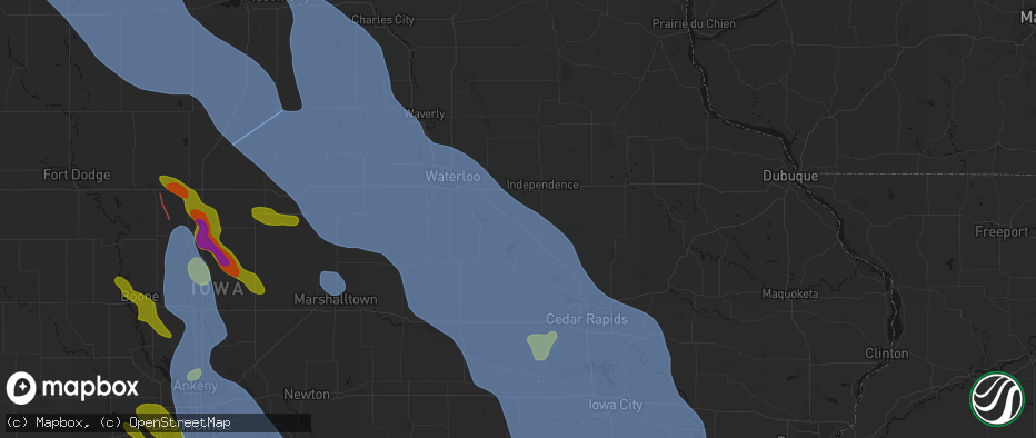 Hail map in Brandon, IA on July 20, 2026