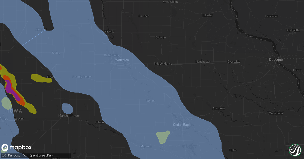 Hail map in Brandon, IA on July 20, 2026